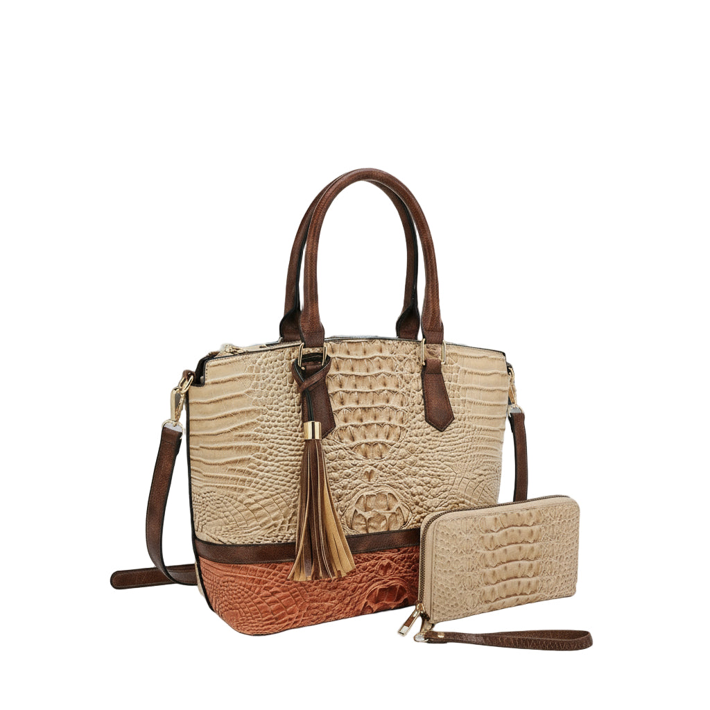 Embossed Croc Tote    Two-Tone w/wallet