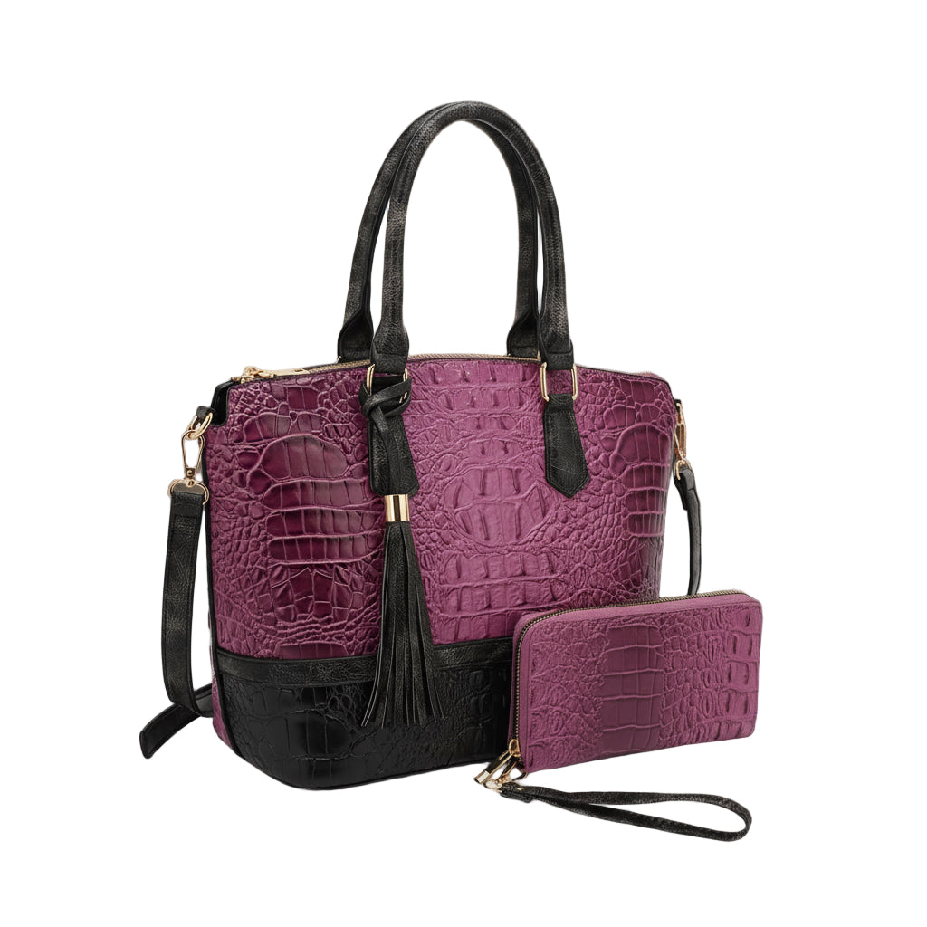 Embossed Croc Tote    Two-Tone w/wallet
