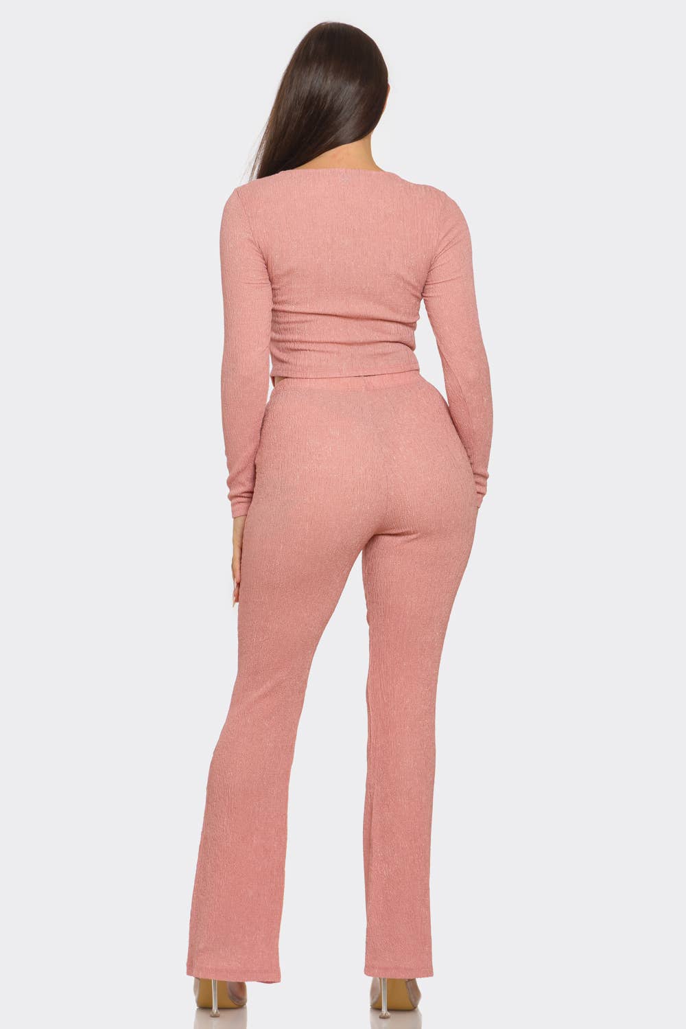 Pleated Decorative Buttons Slit Top And Pants Set